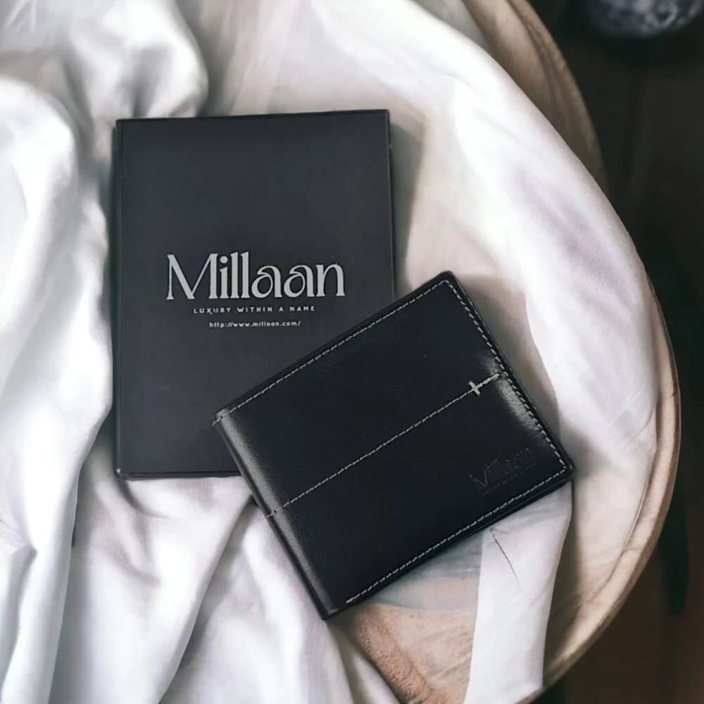 Millaan Bifold Pure Leather Wallet in Black – Crafted for Men