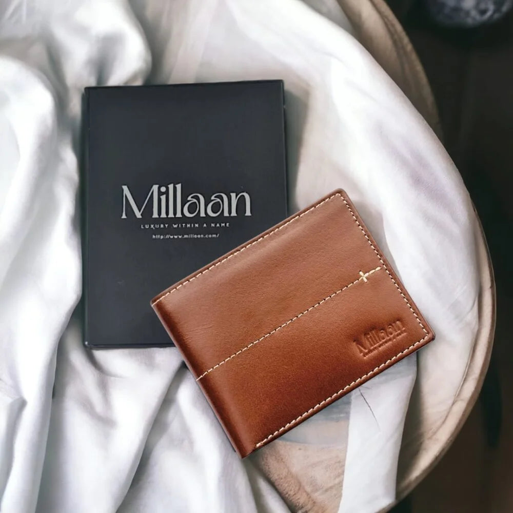 Millaan Bifold Pure Leather Wallet in Brown – Crafted for Men