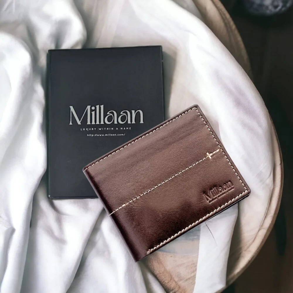 Millaan Bifold Pure Leather Wallet in Burgundy – Crafted for Men